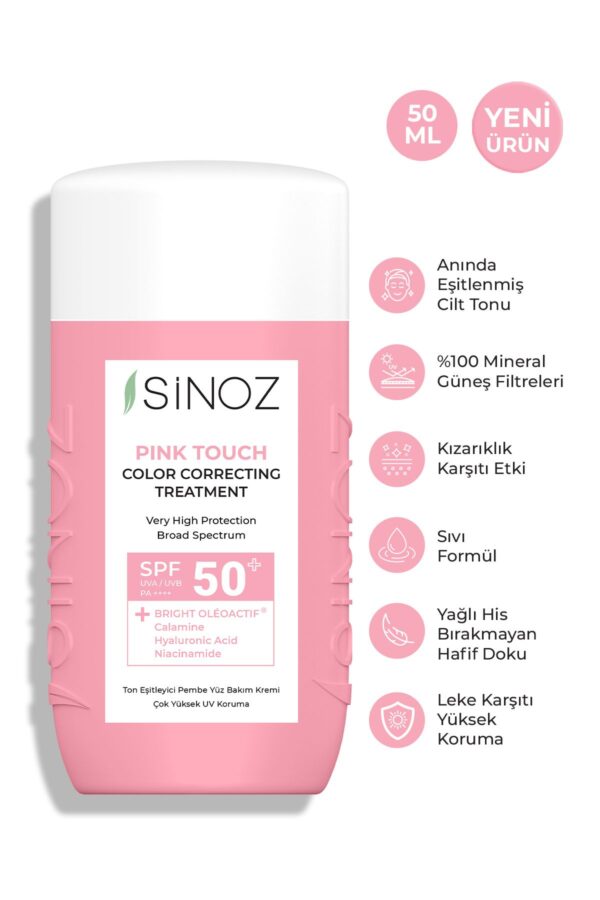 Sinoz Pink Touch Anında Ton Eşitleyici Pembe Yüz Bakım Kremi Spf50 - Mineral Güneş Filtresi 50ml