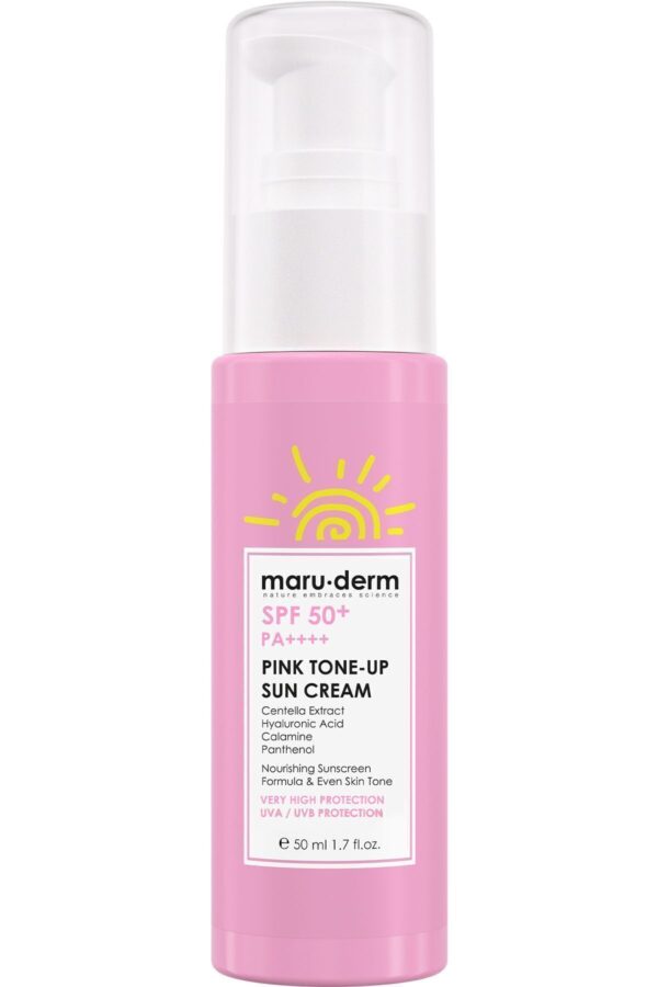 Maru.Derm Güneş Kremi | SPF 50+ Pembe Ton Eşitleyici (Pink Tone-Up) Güneş Kremi | Yeni Nesil Kore Filtreli