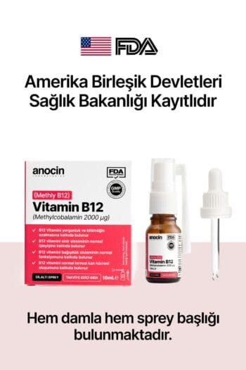 anocin Methyl Cobalamin B12 Sprey 1000 Mcg 2000 Ug 10 ml B12 Vitamin