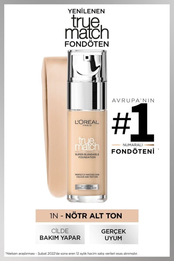 L'Oreal Paris True Match Bakım Yapan Fondöten - 1N Nötr Alt Ton Kapatıcı