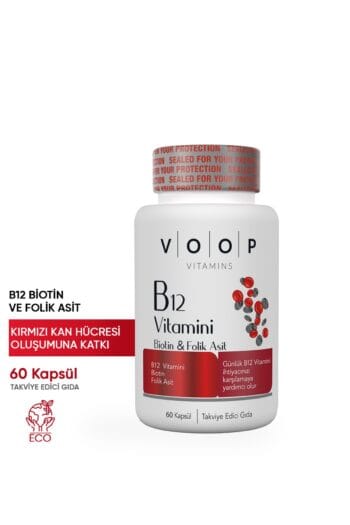 VOOP B12 Vitamini - Biotin&Folik Asit Cilt, Saç, Tırnak ve Beyin Sağlığı Destekleyici 60 Bitkisel Kapsül