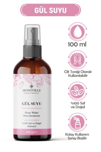 Monoville Gül Suyu Tonik Cam Şişe 100 ml %100 Saf ve Doğal Sprey Başlıklı (Rose Water)