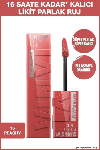 Maybelline New York Super Stay Vinyl Ink Uzun Süre Kalıcı Şeftali Tonlu Likit Parlak Ruj 15 Peachy
