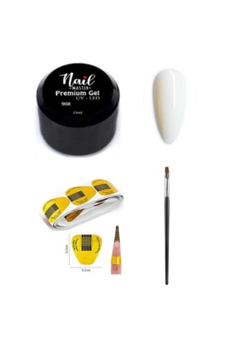 Nail Master Protez Tırnak Jeli 15ml 908 (RAKI BEYAZI) Jel Fırçası 20li Şablon