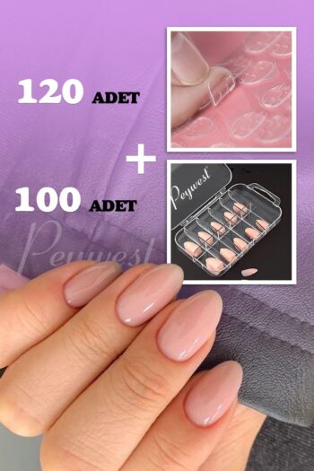 PEYWEST 2li Pink Tırnak Seti (120'li Tırnak Yapıştırıcı Sticker + 100'lü Pembe Badem Protez Takma Tırnak)