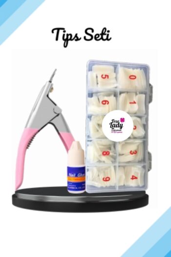FREELADY Protez Tırnak 500'lü Yarım Ay Tips + Tips Makası + Tips Yapıştırıcısı 3'lü Set
