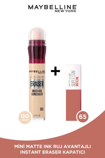 Maybelline New York Instant Anti Age Eraser Kapatıcı - 00 Ivory & Mini Super Stay Matte Ink Likit Mat Ruj 65 Seductress
