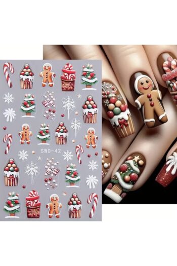 Takıtolia Yılbaşı Kurabiye Adam Çam Ağacı Kar Tanesi Noel 3D Tasarım Yapışkan Sticker Tırnak Dövmesi Nail Art