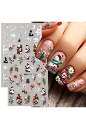 Takıtolia Yılbaşı Kurabiye Adam Çam Ağacı Kar Tanesi Noel 3D Tasarım Yapışkan Sticker Tırnak Dövmesi Nail Art