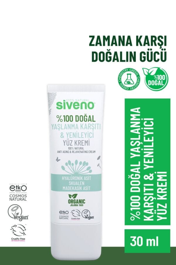 Siveno %100 Doğal Yüz Kremi Yaşlanma Karşıtı Aydınlatıcı Yenileyici Canlandırıcı 30 ml