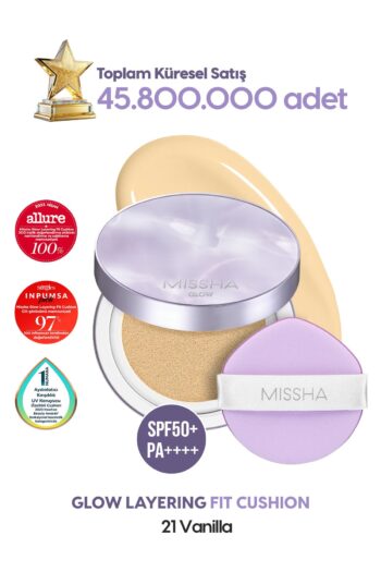 Missha Yoğun Kapatıcı, Nemli ve Parlak Bitişli Cushion Glow Layering Fit Cushion No21 Vanilla SPF50+/PA++++