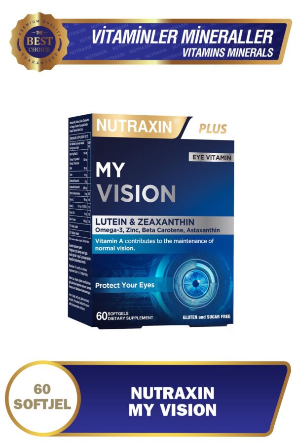 Nutraxin My Vision Eyes Vitamin 60 Soft Jel - Lutein, Zeaxanthin, Omega3, Çinko, Astaksantin, Beta Karoten