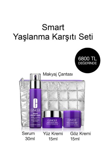 Clinique Smart Yaşlanma Karşıtı Seti - Serum 30ml, Göz Kremi 15ml, Yüz Kremi 15ml, Çanta