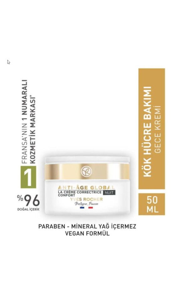 Yves Rocher Gece Kremi - Yenileyici Yaşlanma Karşıtı Bitkisel Kök Hücre Bakımı / Anti-Age Global 50 ML