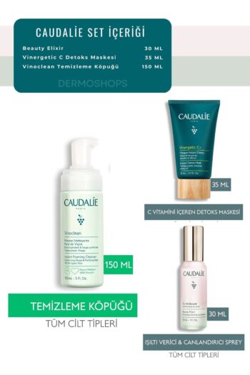 Caudalie Temiz Arınmış Işıltılı Günlük Bakım Seti | Elixir Sprey Kil Maskesi Temizleme Köpük 3 lü set