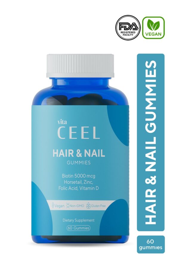 Vita Ceel Saç Tırnak Vitamini Çiğnenebilir Vegan Gummy Biotin 5000, Vitamin D, Çinko, Folik Asit, At Kuyruğu