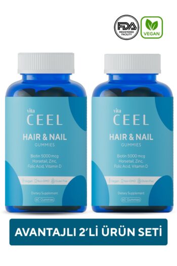 Vita Ceel 2'li Vegan Saç Tırnak Vitamini Çiğnenebilir Gummy Biotin 5000, Vitamin D, Folik Asit, At Kuyruğu