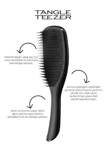 Tangle Teezer The Ultimate Wet Detangler Large Black Gloss Saç Fırçası