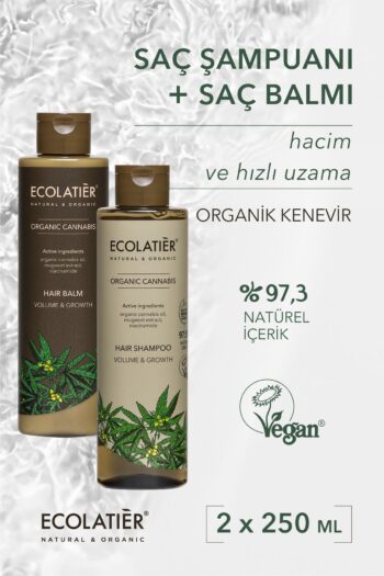 ECOLATIER Saç Şampuanı ve Saç Bakım Kremi İkili Set Hacim Veren Hızlı Uzama Büyüme Organik Kenevir 500 ml