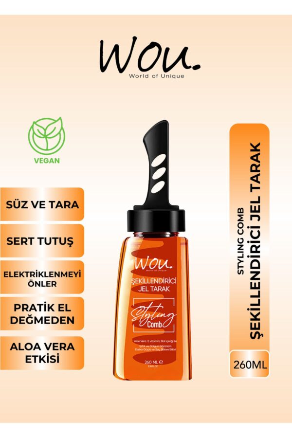 WOU World of Unique Saç Şekillendirici Jel Tarak 260 Ml Işıltılı Ve Dolgun Görünüm Ekstra Güçlü Ve Saç Bakım Etkisi
