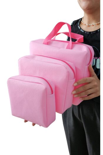Woys Bags Pembe Renk 3 'lü Makyaj Çantası, Seyahat Makyaj Çantası, Kozmetik ve Kıyafetleri Taşımak İçin Uygun