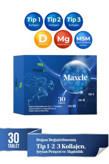 Maxiliv Maxcle Doğası değiştirilmemiş Tip 1-2-3 Kollajen, Şeytan pençesi ve Akgünlük İçeren Tablet