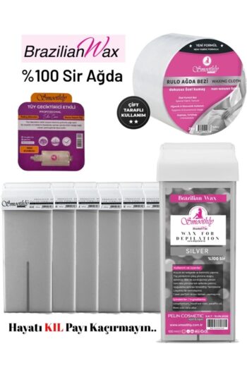 Smoothly 6 adet SİLVER Brazılıan Rool on kartuş ağda 25 mt sir ağda bezi 1 ad.tüy azaltıcı losyon