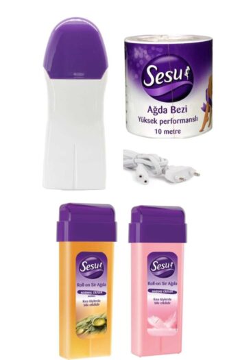 Sesu 2 Adet Kartuş Roll-on Kolay Ağda+2 Yıl Garantili Ağda Makinesi+ 10mt Ağda Bezi Ağda Seti