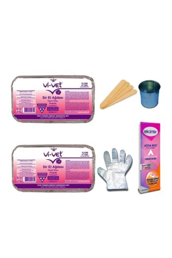 Vi vet Vivet Pudralı Kalıp Sir Ağda 500 ml 2 Adet Full Set Eldiven Kova Ağda Cubuğu Ağda Bezi