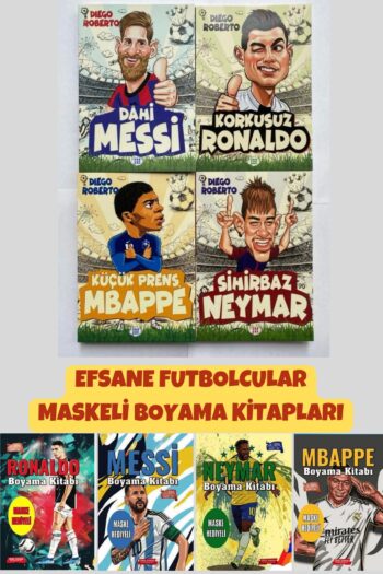 Dokuz Yayınları Futbolcu Kitapları 4 Kitap Set Messi-ronaldo-neymar-mbappe 4adet Maskeli Boyama Kitabı