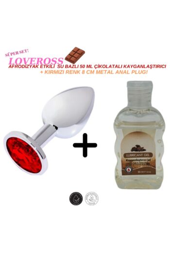 Loveross Premium Kırmızı 7 Cm Elmas Taşlı Metal Anal Plug Çikolatalı Kayganlaştırıcı Seti - Gizli Gönderim
