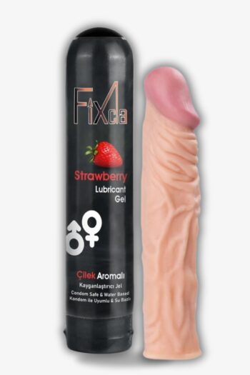 FixCla 125ml Çilek Aromalı Kayganlaştırıcı Seti - Penis Kılıfı ve Kayganlaştırıcı Seti