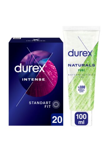 Durex Intense Uyarıcı Jelli ve Tırtıklı Prezervatif 20'li + Naturals Pure Kayganlaştıcı Jel 100 ml Paketi