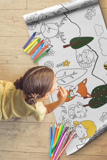 Enjoymydesign Orman Hayvanları Aktivite Boyama Kağıdı 2.5 Metre Rulo - Bebek Ve Çocuk Için Eğitici Aktivite Kağıdı
