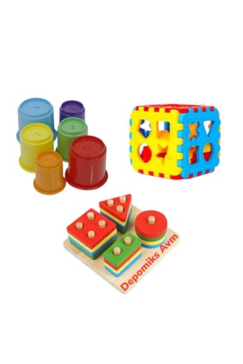 DEDE 6 Parca Kule Ahsap Geometrik Şekiller Bulmaca Bul Tak Puzzle Eğitici Zeka Geliştirici Set