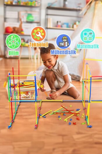 TOMBİ-X Bambu Pipet Çubuk 300 Parça Hafıza Kurma Dikkat Çocuk Beceri Gelişim Oyunu 3+ Yaş