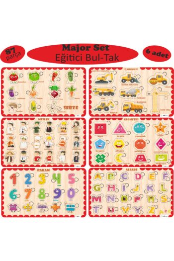 ASE DİZAYN Ahşap çocuk puzzle(yapboz) egitici ve öğretici Bul- Tak 87 parça 6`lı set