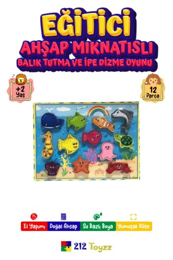 Elif İş Eğitim Fisher Kids Ahşap Mıknatıslı Balık Tutma Ve Ipe Dizme Oyunu