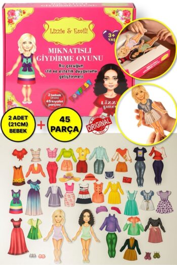 TOYFEST Lizzy Games Mıknatıslı Kız Giydirme Eğitici Oyun Seti - 2 Model Bebek 21 CM + 45 Parça Kıyafet Aks.