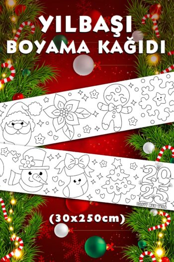 BiWini Yılbaşı Temalı Dev Boyama Kağıdı 2,5 Metre Rulo Boyama Kağıdı - Çocuk Eğitici Boyama
