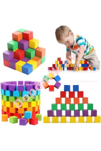 Depomiks Avm Ahşap Küp Bloklar Eğitici Geliştirici 60 Adet Renkli Yapı Blokları Ahşap Oyuncak 2x2cm