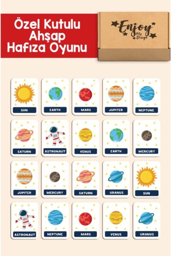 Enjoymydesign Gezegenler Ahşap Zeka Kartları Uzay Temalı Eşleştirme Oyunu Hafıza Kartı Ahşap Eğitici Oyuncak
