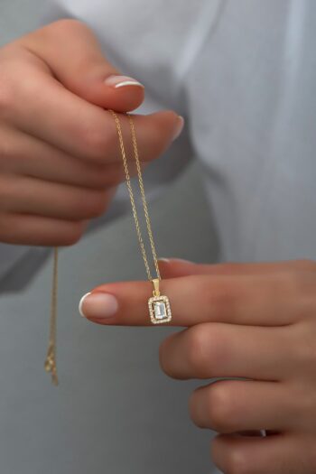 NEREZE 925 Ayar Gümüş Gold Baget Tektaş Kolye