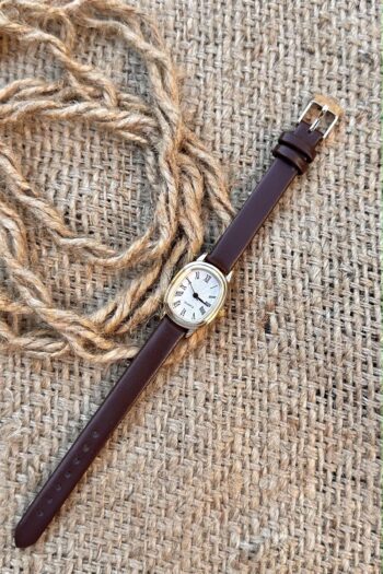 pierrose Kahverengi Deri Kordon Klasik Romen Rakamlı Vintage Oval Minimal Kadın Kol Saati
