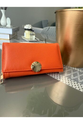 ilknurbutik Turuncu Renk Gold Kaplama Detaylı Çok Bölmeli Kadın Cüzdan