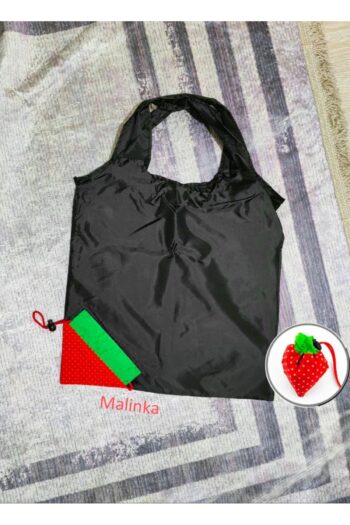 Malinka Yeni Yerli Siyah 58 cm X 38 cm Çilek Katlanabilir Bez Market Alışveriş Pazar Torba Katlanan