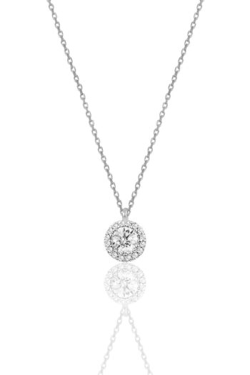 Söğütlü Silver Kadın Gümüş  Pırlanta Montürlü Tek Taş Kolye SGTL9906