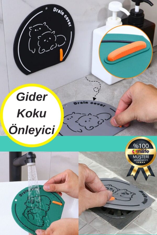 omilife Gri Kötü Koku Önleyici Silikon Mat Banyo Mutfak Lavabo Balkon Gider Tıpası Tıkacı Kapağı