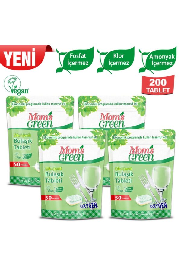 Mom's Green 4'lü Set- 50'li Ekolojik Bulaşık Makinesi Tableti - 4x50 = 200 Tablet