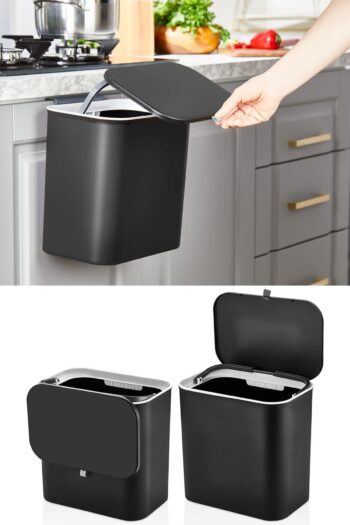 VİGENTİNO 15 Litre Fonksiyonel Kapaklı Banyo Ve Mutfak Tezgahüstü Çöp Kovası Dolap Ve Duvar Aparatlı 15 Lt